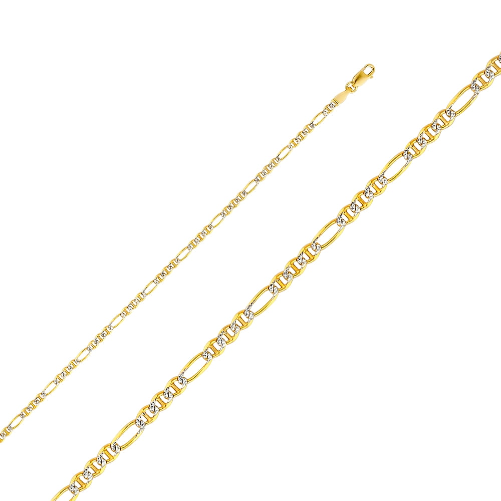 Jewels By Lux 14K Yellow Gold Flat Mariner Lobster Claw Clasp White Pave Chain Necklace