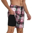 thumbnail image 3 of Balery Heart Plaid Mens Swim Trunks Swim Shorts for Men Quick Dry Inseam Beach Shorts with Compression Liner Pocket-Large, 3 of 9
