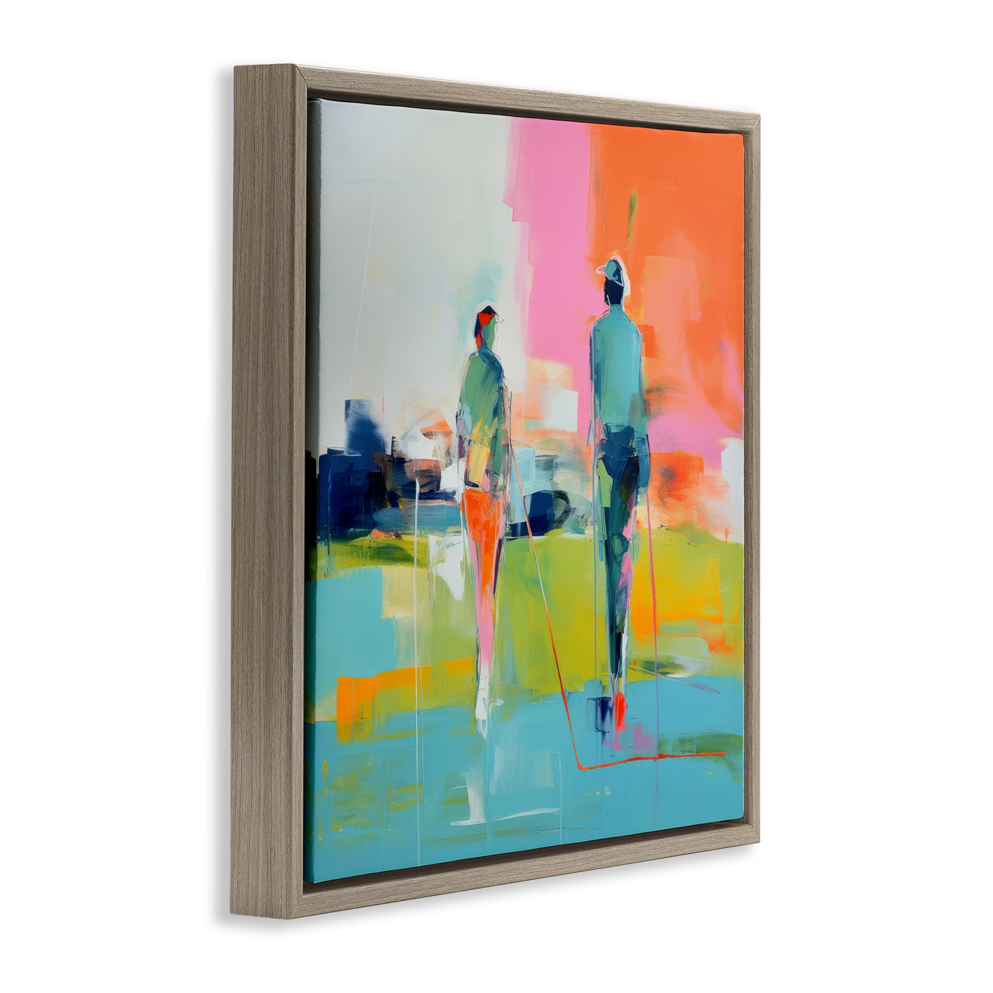 Stupell Industries Modern Golfers Scene Abstract Painting Brown Floater Framed Canvas Art Print Wall Art, 18 x 18