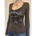 thumbnail image 3 of Women Vintage Y2K Long Sleeve T-shirt Heart Wing Rose Graphic Printed Tops Retro Grunge Gothic Tee, 3 of 6