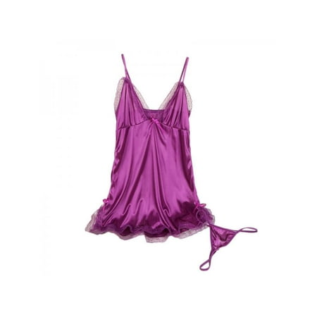 

Women Sexy Chemise Suspenders V-neck Solid Color Soft Lace Lingerie Teddy Nightdress