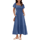 thumbnail image 3 of Vestido de Verano para Mujer, Estilo Bohemio, con Escote Cuadrado, Mangas Abullonadas, Fruncido, Corte A, Modesto, con Bolsillos, Azul Marino, Talla XXL, 3 of 8