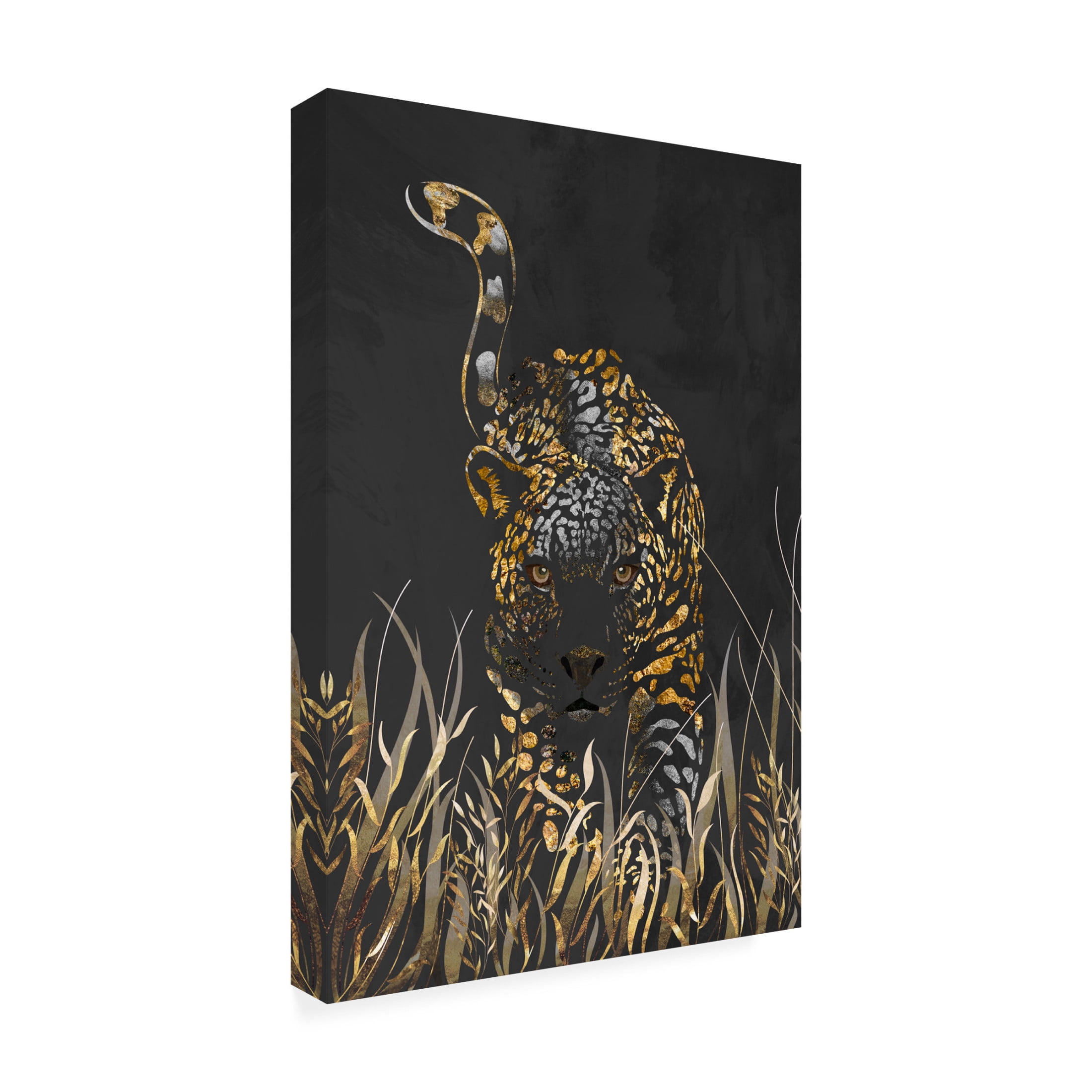 Trademark Fine Art Sarah Manovski  Black gold jaguar in grass Canvas Wall Art