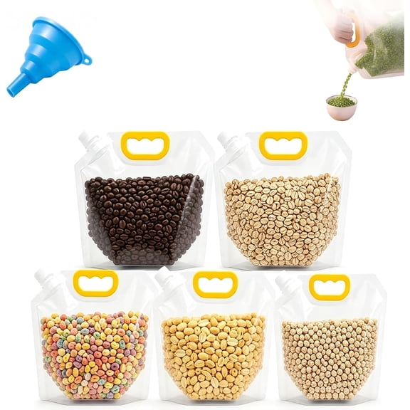 Airtight Grain Storage Bags with Handle, Cereal Moisture Proof Sealed Bag, Reusable Stand-Up Cereal and Rice Storage Bag with Spout & Funnel, Leak-Proof Food Container for household dry food，1.5L：5