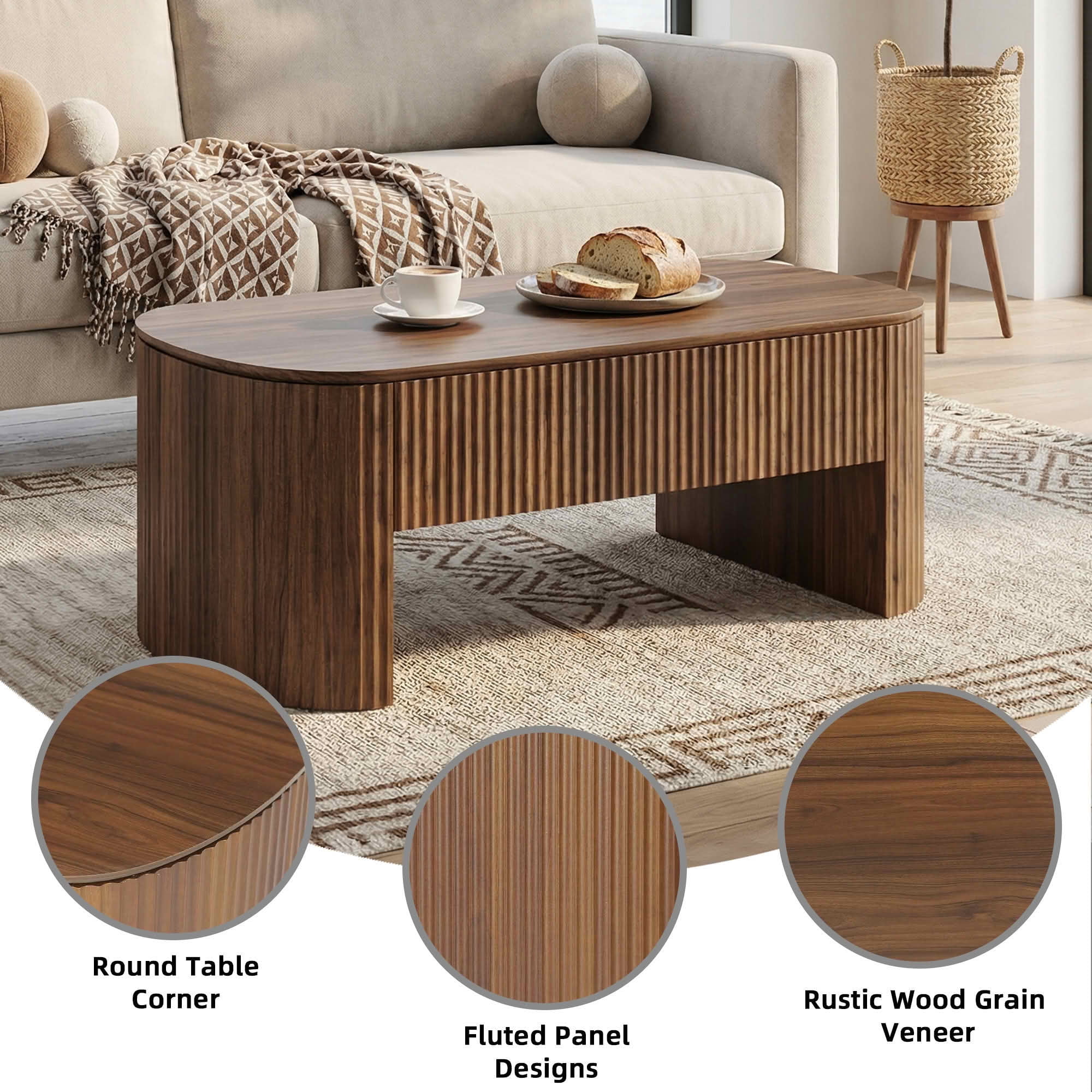 MAYEETY 47 Inch Lift Top Coffee Table Hidden Storage Shelf Living Room Table