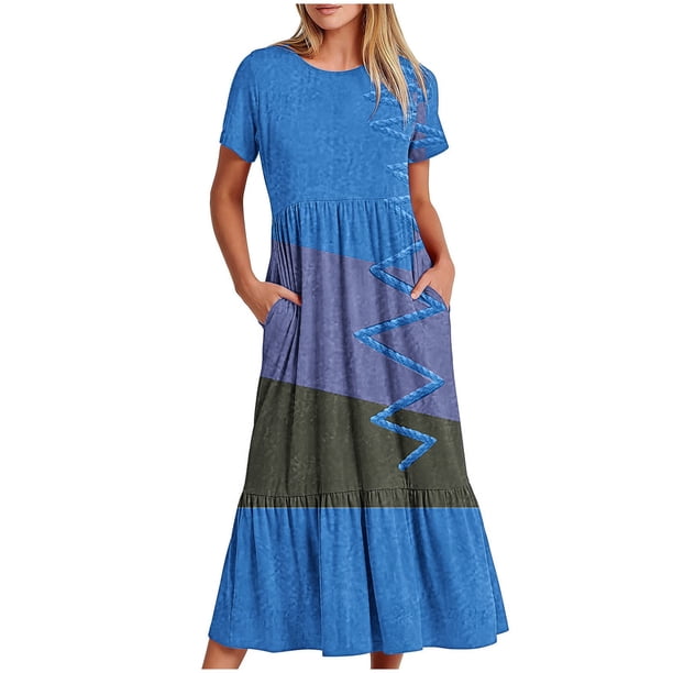 Vestido de Manga Corta para Mujeres Imprimir Cuello Redondo Vestido Impreso, Poliéster Casual Top para Diario, Fiesta Y Primavera Verano con Leggings