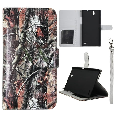 Camo Brown Oak Wallet Folio Case for ZTE Grand X Max Max Plus Fashion Flip PU Leather Cover Card ID Card Slots & Stand