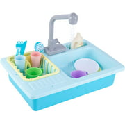 IGUOHAO Pretend Sink Playset for Toddlers Running Water Kitchen Dishwasher Playset Sink Toy for Boys Girls Safe with Water (Blue)