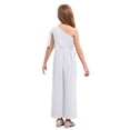 thumbnail image 3 of Linjinx Kids Girls Wide Leg Flared Rompers One Shoulder Ruffle Jumpsuit Wedding Pageant Gown Overalls White 12, 3 of 6