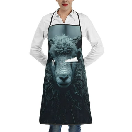 

Gaeub Moody Ram Portrait Kitchen Cooking Aprons Adjustable Bib Apron Waterdrop and Oil Resistant Kitchen Chef Apron for Women Men