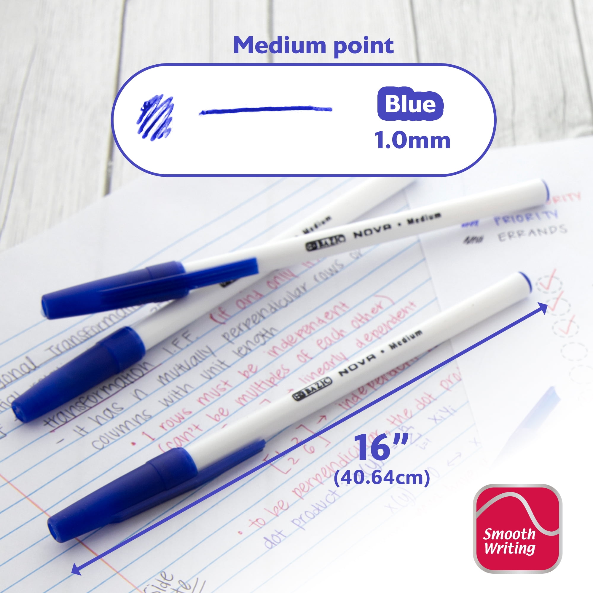 BAZIC Ballpoint Nova Blue Color Stick Pens, 1.0 mm, (12/Pack), 1-Pack