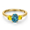 thumbnail image 3 of Gem Stone King 18K Yellow Gold Plated Silver London Blue Topaz and Yellow Sapphire Engagement Ring for Women | 1.32 Cttw | Oval 7X5MM | Gemstone November Birthstone | Size 8, 3 of 6