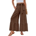 thumbnail image 2 of Women Casual Palazzo Loose Pants,Flowy Ruffle Wide Leg Baggy Pant Summer Coffee M, 2 of 5