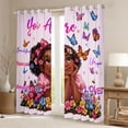 thumbnail image 2 of Erosebridal Black Girls Blackout Curtains Set of 2 (52x84 Each),Colorful Cute Flowers Kawaii Butterfly Window Curtains For Kids, 2 of 7