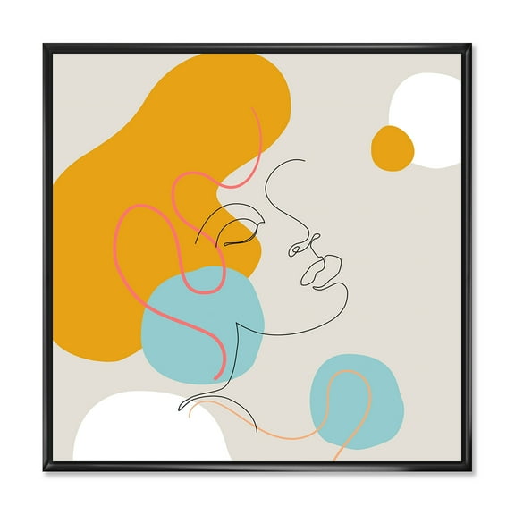 Designart 'Minimal Portrait of Female Face Drawn With One Line I' Modern Framed Canvas Wall Art Print