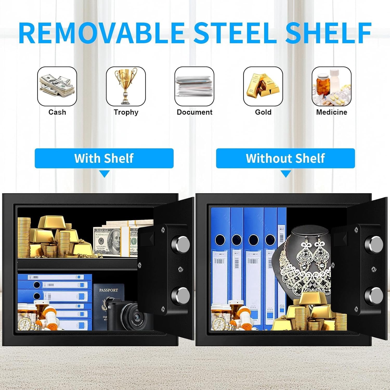 1.6 Cuft Fire proof Safes for  USE, Anti- Digital  Safety Box with Programmable Keypad and Spare ,  Safes Fireproof  for   Document Valuables