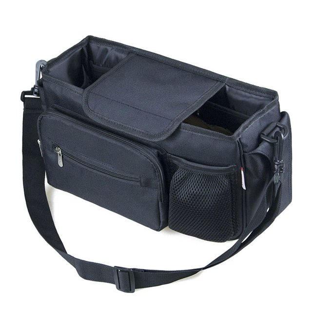 Bolso para cochecito de bebé (negro), suministros para bebés de gran capacidad, con 2 portavasos para bebés, se usa para pañuelos húmedos, pañales, teléfonos móviles, juguetes y como bolso portátil