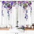 thumbnail image 5 of Purple Floral Kitchen Curtains Rod Pocket Blossom Lilac Watercolor Flower Plants Leaves Small Short Cafe Tier Curtains Wisteria Girls Window Drapes Treatment Home Decor(27.5W X 39L Inch), 5 of 6