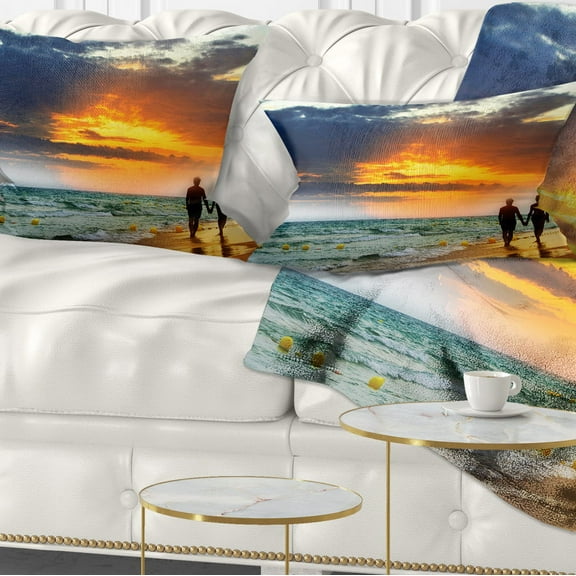 Designart Lovers at Beach - Seashore Photography Throw Pillow - 12x20