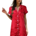 thumbnail image 3 of Women's Satin Nightshirt Short/Long Sleeve Button Down Sleepshirt Silk Pajamas Sleep Shirt Nightgown for Women, 3 of 5