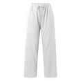 thumbnail image 4 of Tittly Baggy Pants Women's Pants Womens Daily Elastic Waist Pockets Straight Solid Color Casual Pants Loose Long Trousers Lounge Pants Women Comfy Pants Women White 3XL, 4 of 6