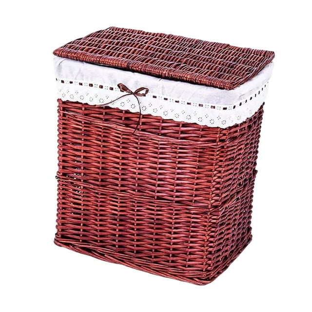 Cesto para ropa sucia con tapa, cesta para ropa sucia, organizador de juguetes, cesta de mimbre tejida Rojo Marrón