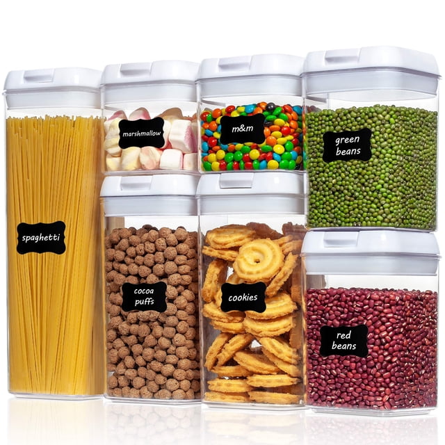 Vtopmart Contenedores herméticos de almacenamiento de alimentos, 7 piezas de contenedores de cereales de plástico sin BPA con tapas de fácil cierre, para organización y almacenamiento de despensa de c