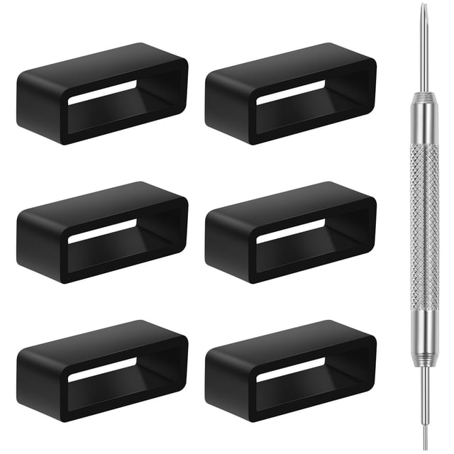 EeaseMX UKCOCO - 6 presillas de silicona para correa de reloj, soporte de sujeción con herramienta de reparación (negro, diámetro 22 mm)