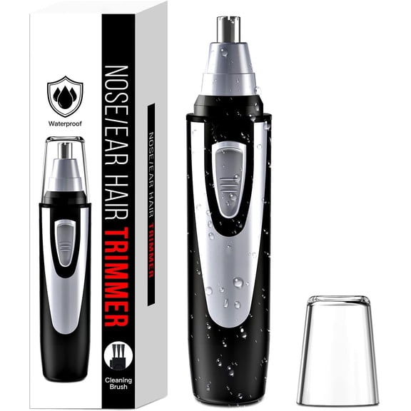 Ear and Nose Hair Trimmer Clipper,Professional Painless Eyebrow & Facial Hair Trimmer for Men Women,Battery-Operated Trimmer with IPX7 Waterproof,Dual Edge Blades for Easy Cleansing Black