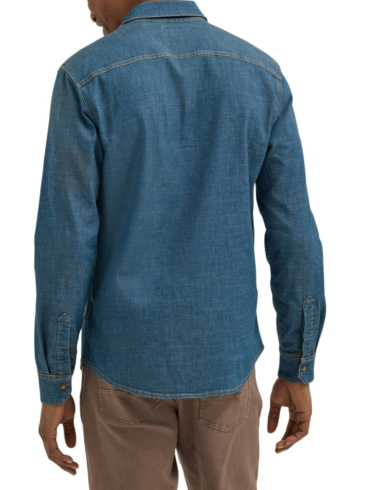 Wrangler® Men's Slim Fit Long Sleeve Woven Twill Shirt with Sunglasses Cleaner, Sizes S-5XL