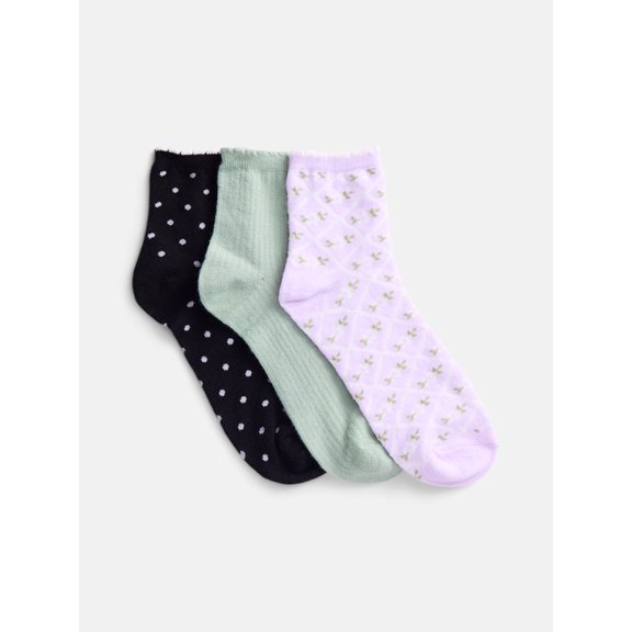 No Boundaries Women's Ankle Socks, 3-Pack, Size 4-10