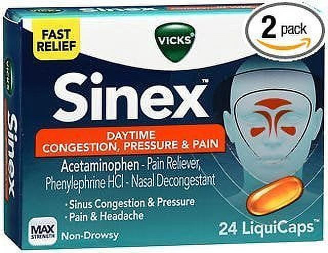 Vicks Sinex Daytime Congestion Pressure & Pain Liquid-Caps, 24ct, 2-Pack