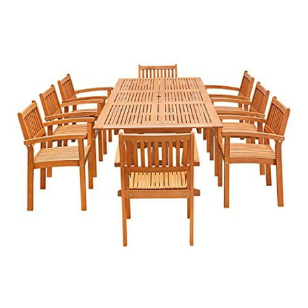 Eco-Friendly 9-Piece Wood Outdoor Dining Set with Rectangular Extension Table