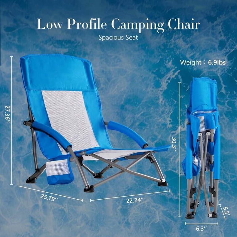 ローンチェア LAWN CHAIR LOW BACK BEACH CHAIR Low Beach Chair – Folding Camping Chair For Adults, Low Profile