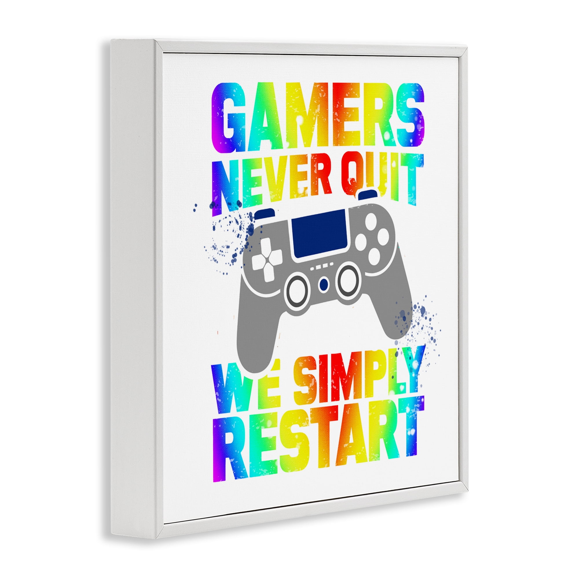 Rainbow Gamers Never Quit White Framed Giclee Art, design by Kim Allen