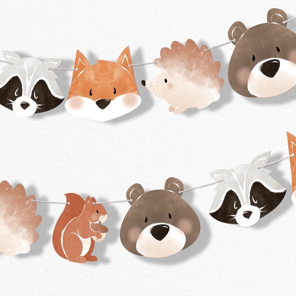 Big Dot of Happiness Woodland Animals Garland Banner, Forest Baby Shower or Birthday Party Decorations Banner Backdrop, 30 Feet of Cord, 15 Double-Sided Assorted Forest Animals