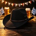 thumbnail image 4 of EOYWHK Cowboy Hat for Men Western Cowboy Wide Brim Hat with Braided Leather Band Felt Hat for Rodeo Party Costume Outdoor, Black, 4 of 5