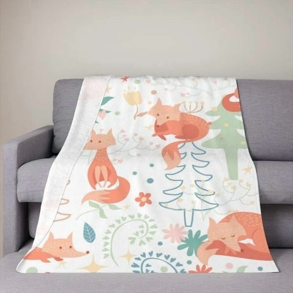 Fox Throw Blanket - Cute Animal Blanket for Girls, Women, Men Boys - Soft, Warm, Cozy Fleece Blanket for Couch, Sofa, Bed - 50"x40"