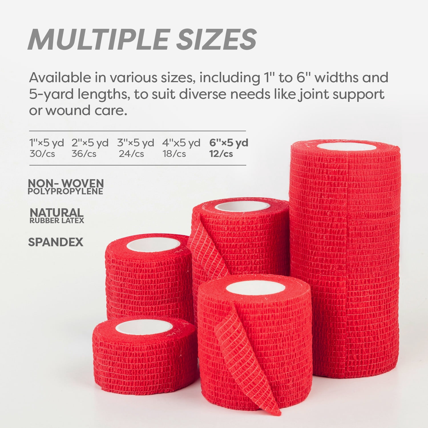 Dynarex Sensi-Wrap Self-Adhesive Bandages, 12-Pack, 6" x 5 yards, Red, Latex, Colored Elastic Cohesive Athletic Tape, Tattoo Grip & Vet Wrap