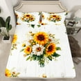 thumbnail image 2 of Manfei Country Floral Twin Sheet Sets,Rustic Botanical Sunflower Twin Fitted Sheet,Yellow White Flat Sheet For Adult,Breathable Home Decor,3pcs, 2 of 7