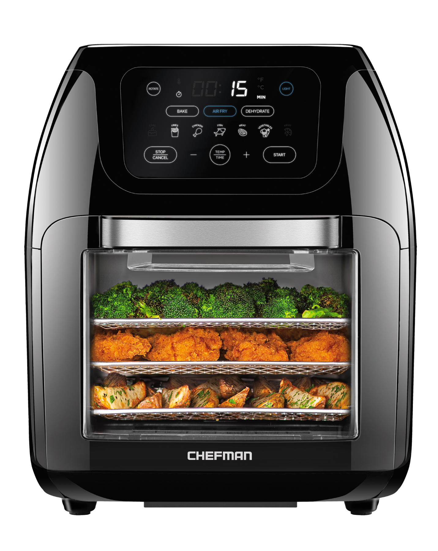 Chefman Digital Air Fryer+ Rotisserie, Dehydrator, Oven, Black, 10L