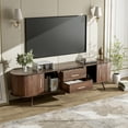 thumbnail image 4 of Harper & Bright Designs Vintage TV Stand with Sliding-Door for 75 inch TV, Wood Oval TV Storage Cabinet Table with Drawers and Solid Wood Legs for Living Room, Dark Brown, 4 of 14
