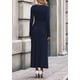 thumbnail image 5 of Vestido PRETTYGARDEN de manga larga con escote en V y falda plisada maxi azul marino talla M, 5 of 8