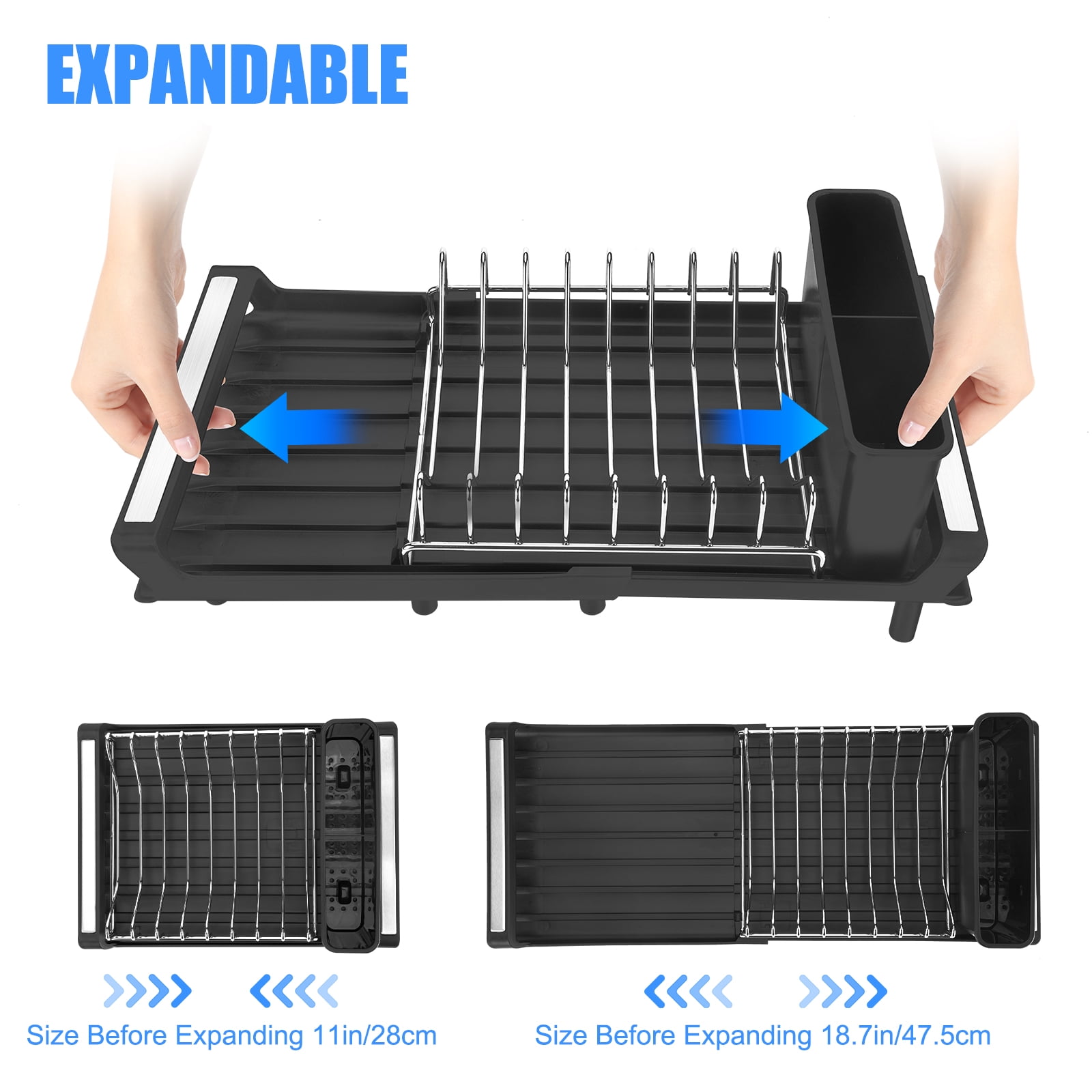 Warome Dish Drainer, Expandable Dish Rack and Drainboard Set,  Adjustable(13.2-19.3), Black Dish Drying Rack with Utensil Holder,Small  Dish Strainers for Sale in Ontario, CA - OfferUp
