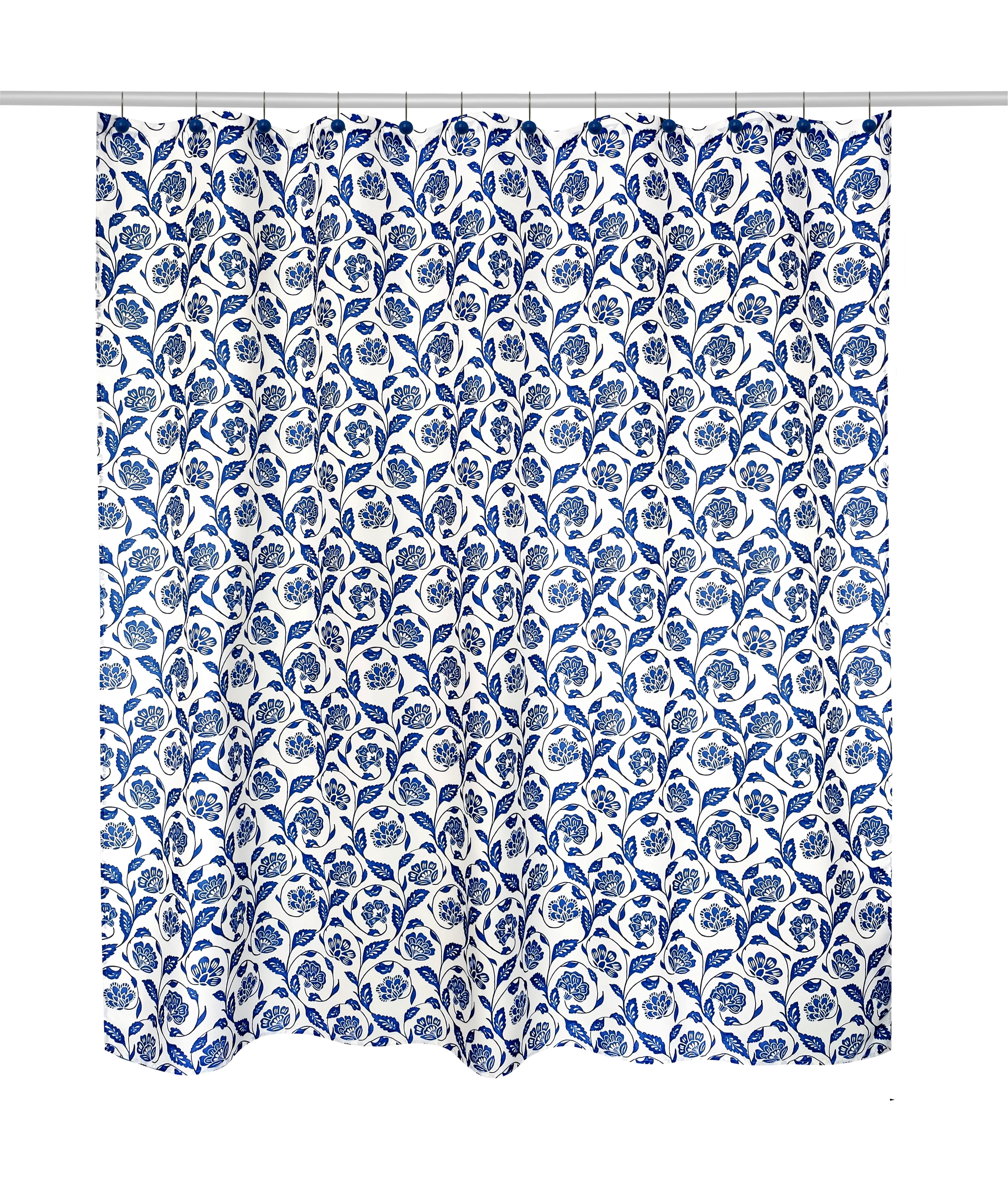 Mainstays by Becky G. & Alejandra 13-Piece White & Blue Floral Fabric Shower Curtain Set
