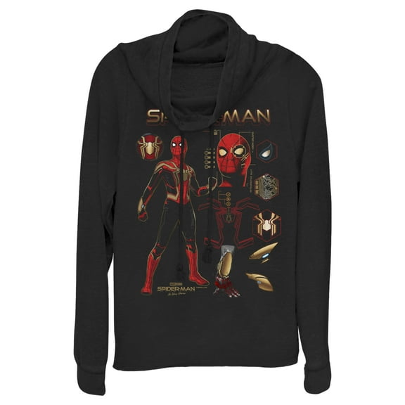 Junior's Marvel Spider-Man: No Way Home Iron Suit Gear  Cowl Neck Sweatshirt Black Small