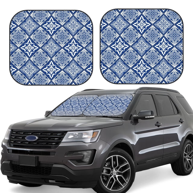 Vsdgher Stylized Flowers Vintage Boho Print Car Windshield Sun Shade, Reflective Sunshade Window Sunshade Sun Visor Protector Fit for Cars,Trucks,SUVs-Small