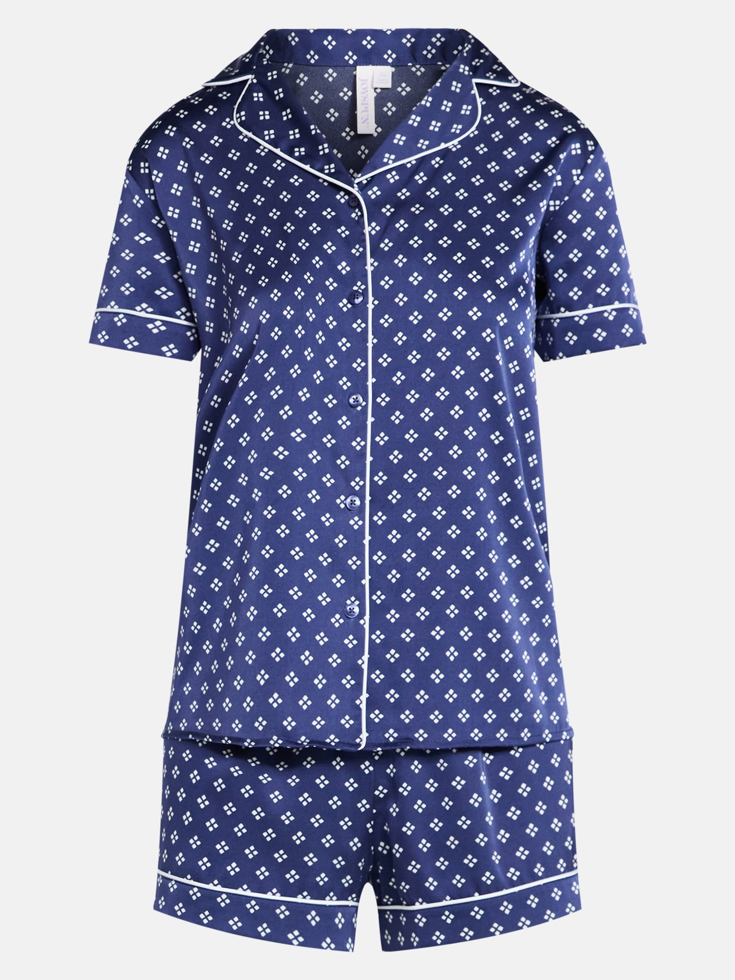 Joyspun Women’s Stretch Satin Short Sleeve Top and Shorts Pajama Set, Sizes XS-3X
