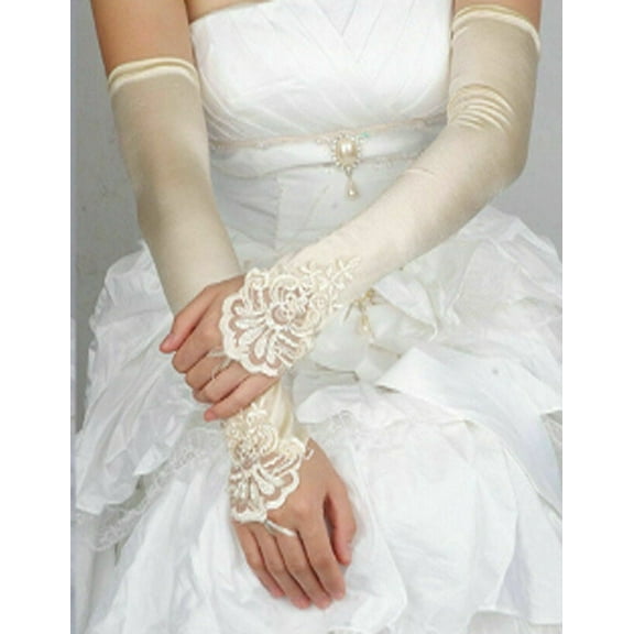Women 1920S Long Flapper Fingerless Evening Opera Satin Gloves Bride 18.89”