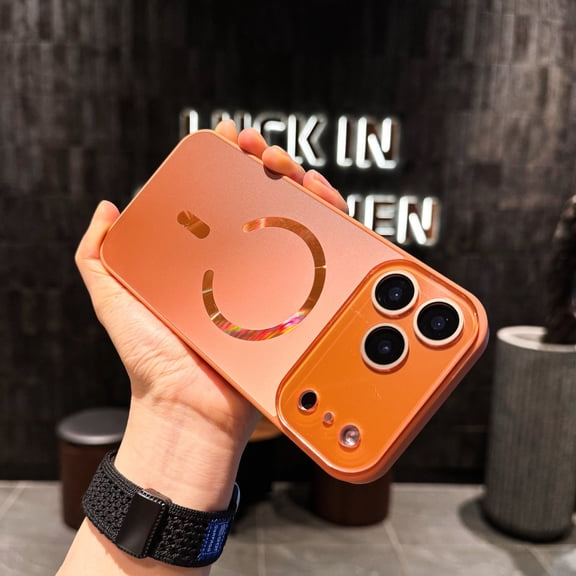 for iPhone 17 Pro Max Magnetic Wireless Charging Protective Soft Case, Compatible with MagSafe, Ultra Slim Shockproof Anti-Scratch Lightweight Non-Slip PC TPU Cover with Lens Protector, Orange